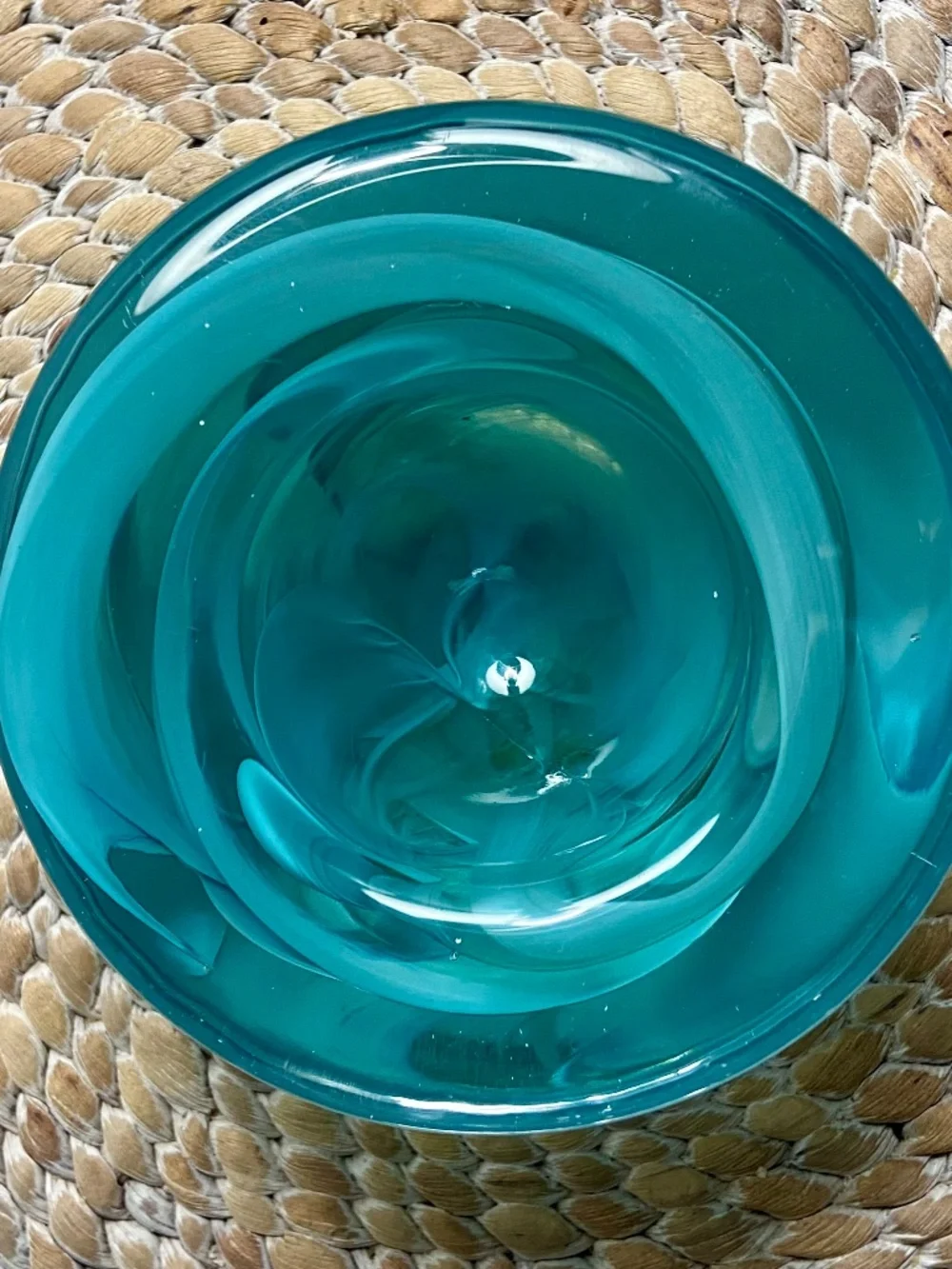 Vintage Kosta Boda Glass Atoll Anna Ehrner Aqua Green Swirl Votive Candle Holder